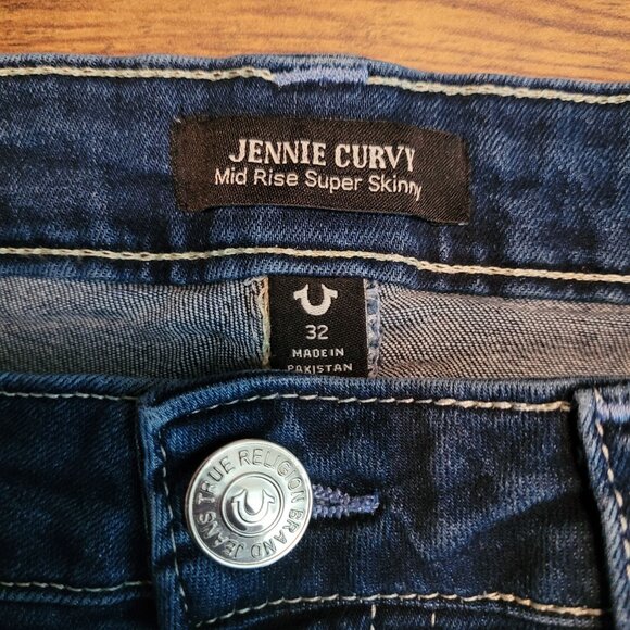 True Religion Jeans Womens 32 Jennie Curvy Mid Rise Skinny Button Flap Dark Wash - Picture 4 of 11